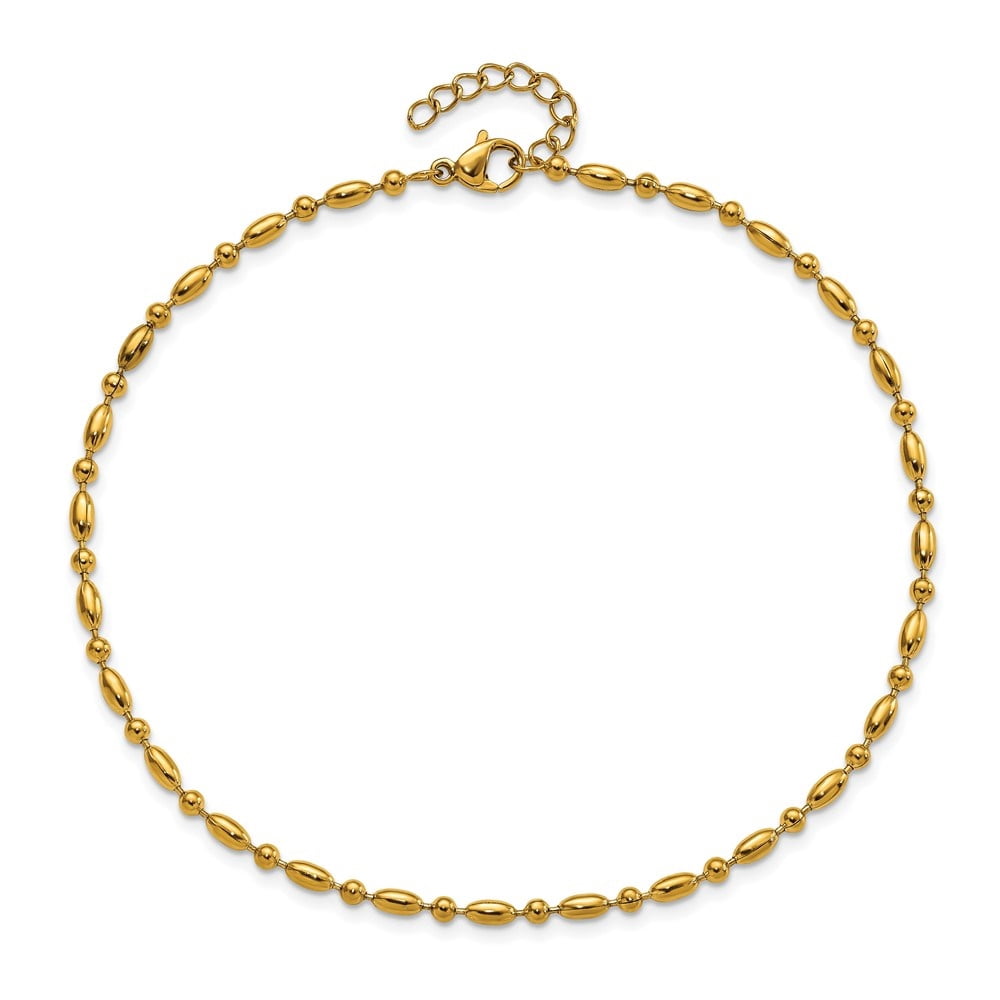 Auriga Fine Jewelry Stainless Steel Yellow IP-plated Fancy Beaded 9.5 inch Anklet Plus 1 inch Extension for Women