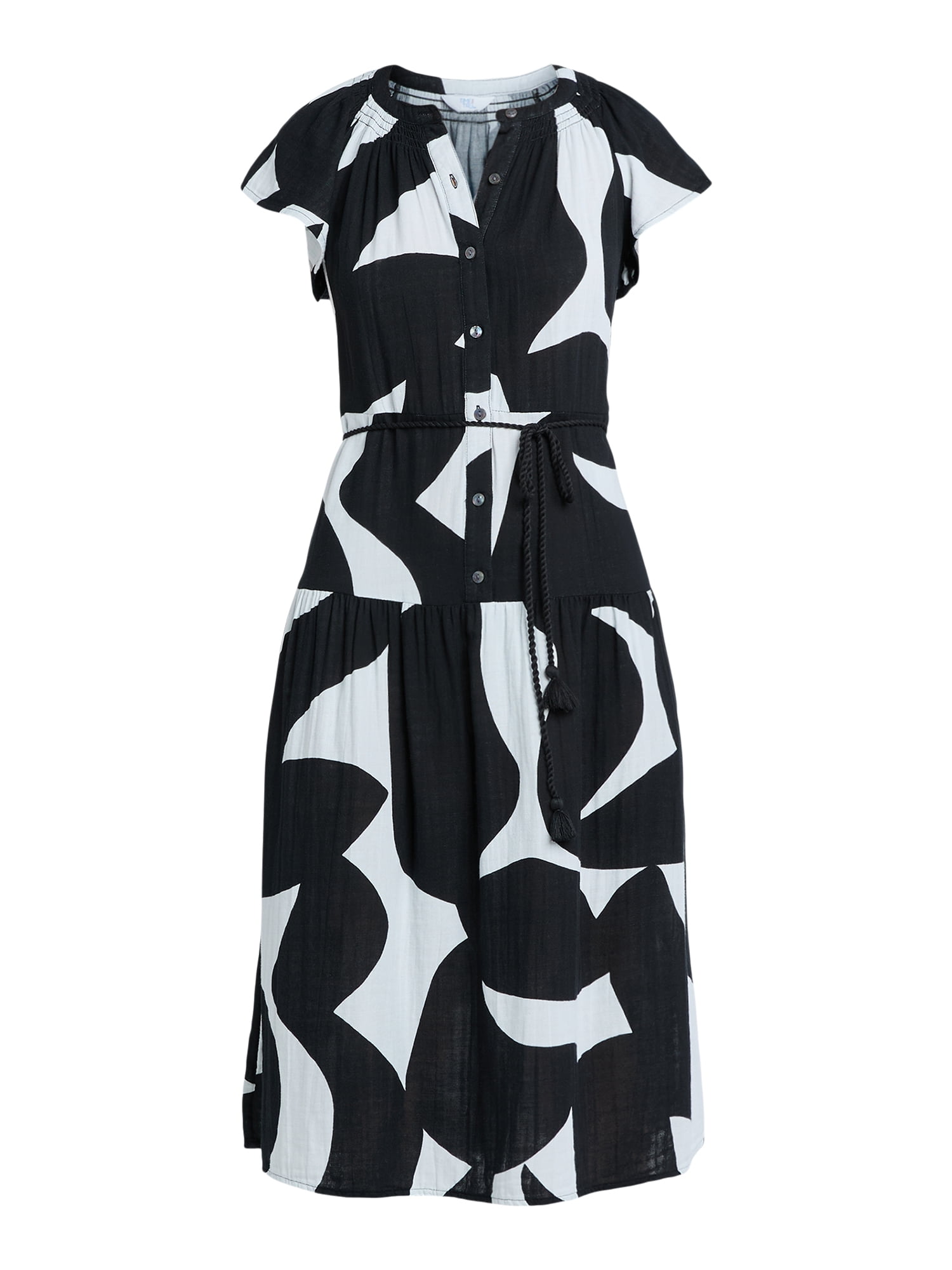 Time and Tru Women's Double Cloth Cotton Midi Dress, Sizes XS-XXXL