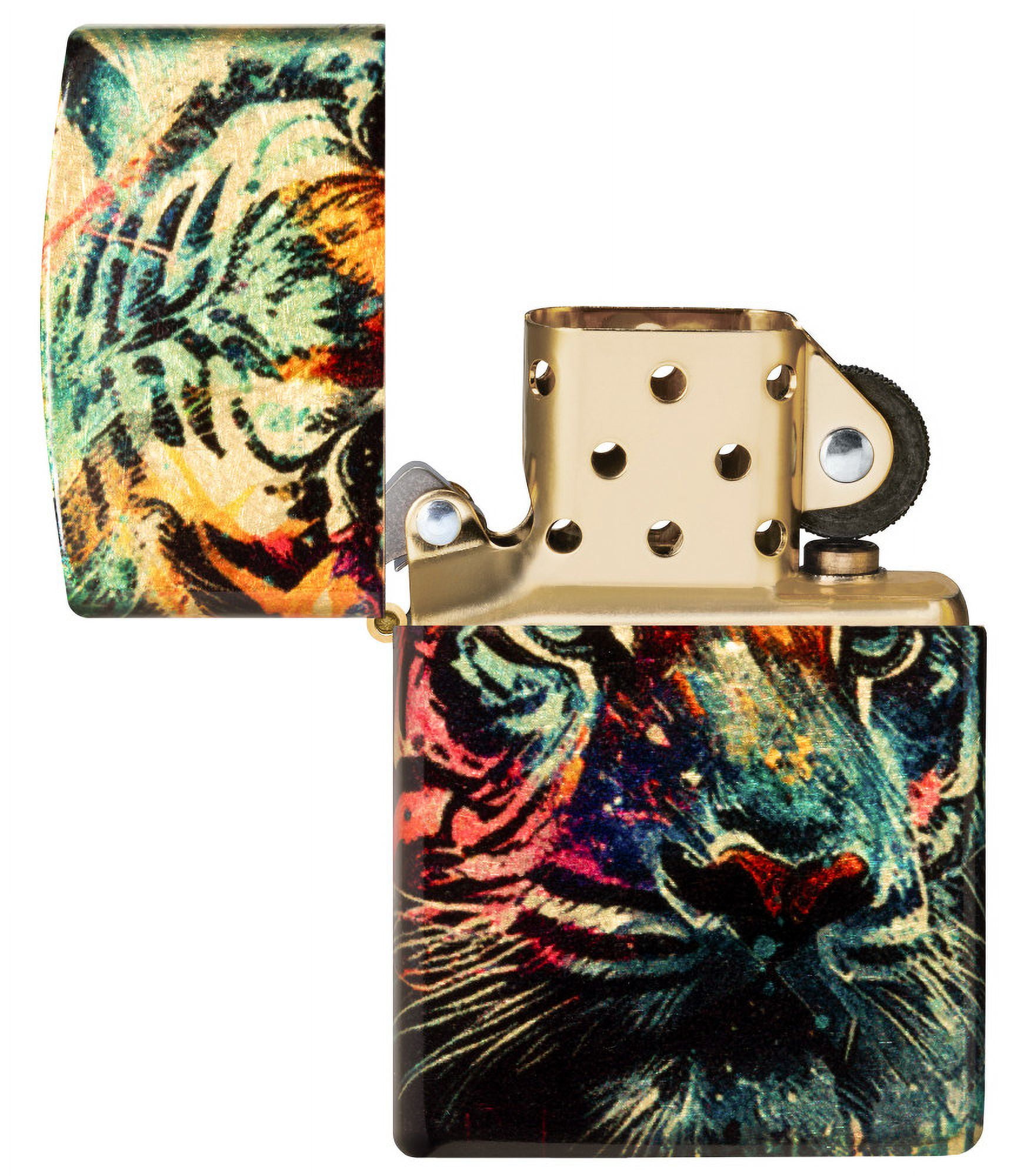 Zippo Painted Tiger Design 540 Tumbled Brass Pocket Lighter