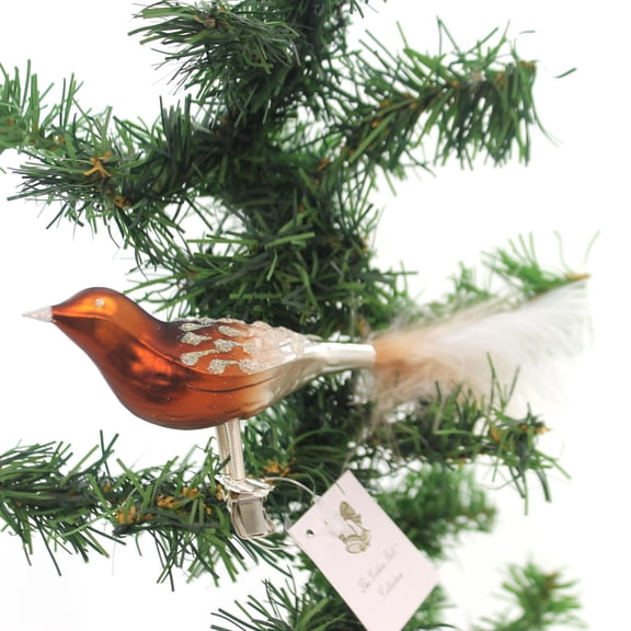 Golden Bell Collection 2.00In Brown Bird W/ Feathers, Glass, Ornament Tree Forest Br728