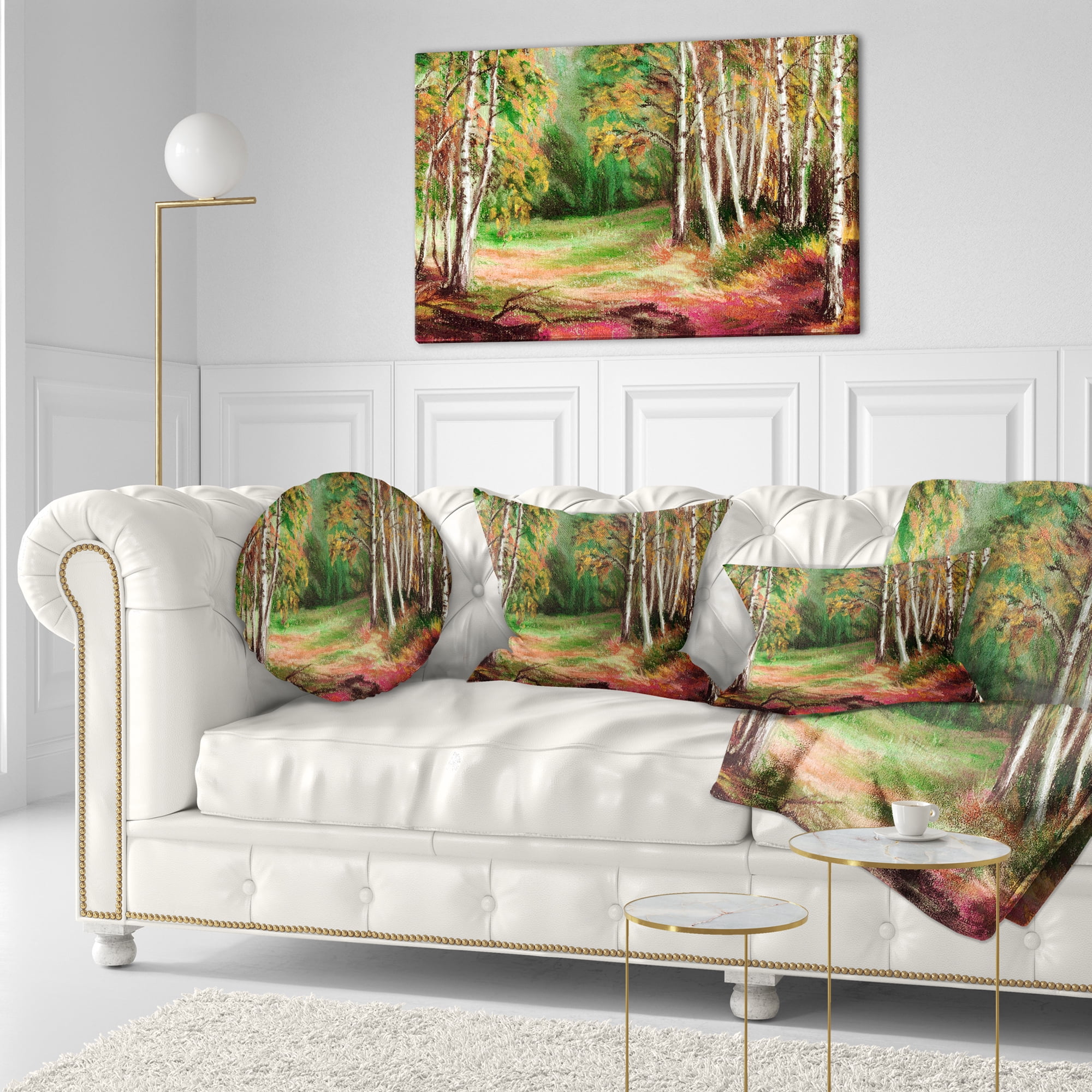 Designart Green Autumn Forest - Landscape Printed Throw Pillow - 12x20