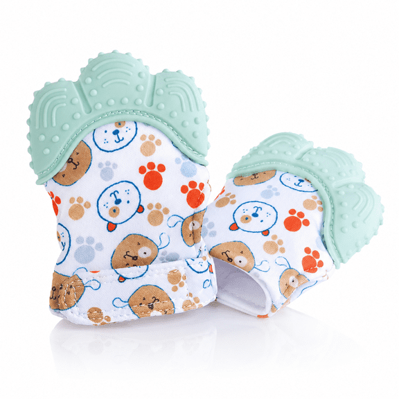 Infant Washable Durable Protection Teether Toy Mitt Gloves,Green,2-Piece