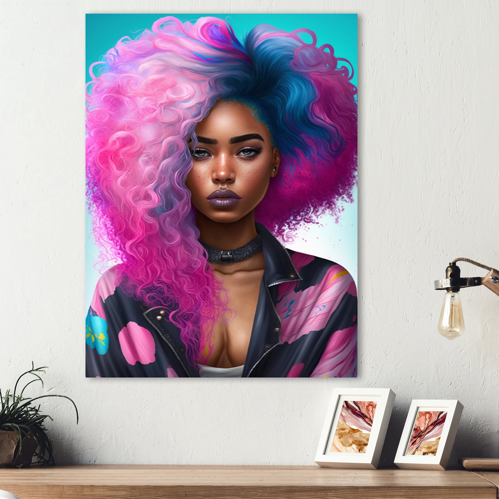 Designart Pink And Blue African American Woman II Canvas Wall Art