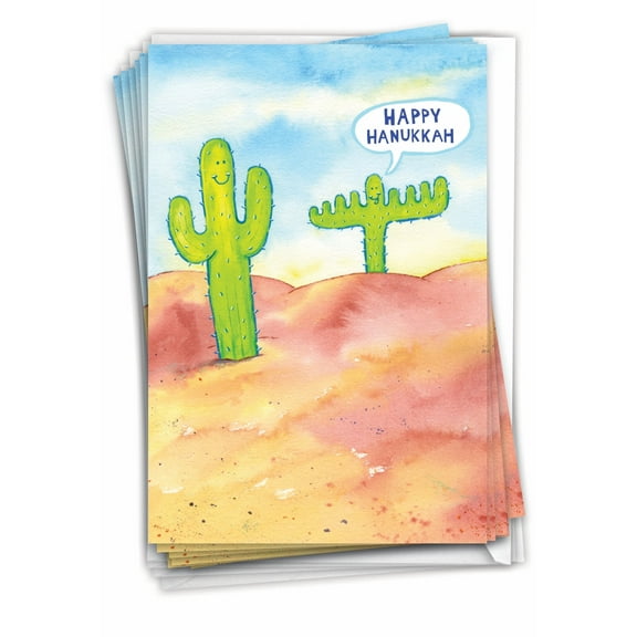 Pack of 12 Hanukkah Cards Funny (1 Design, 12 Cards) - Menorah Cactus Hanukkah C3405HKG-B12x1