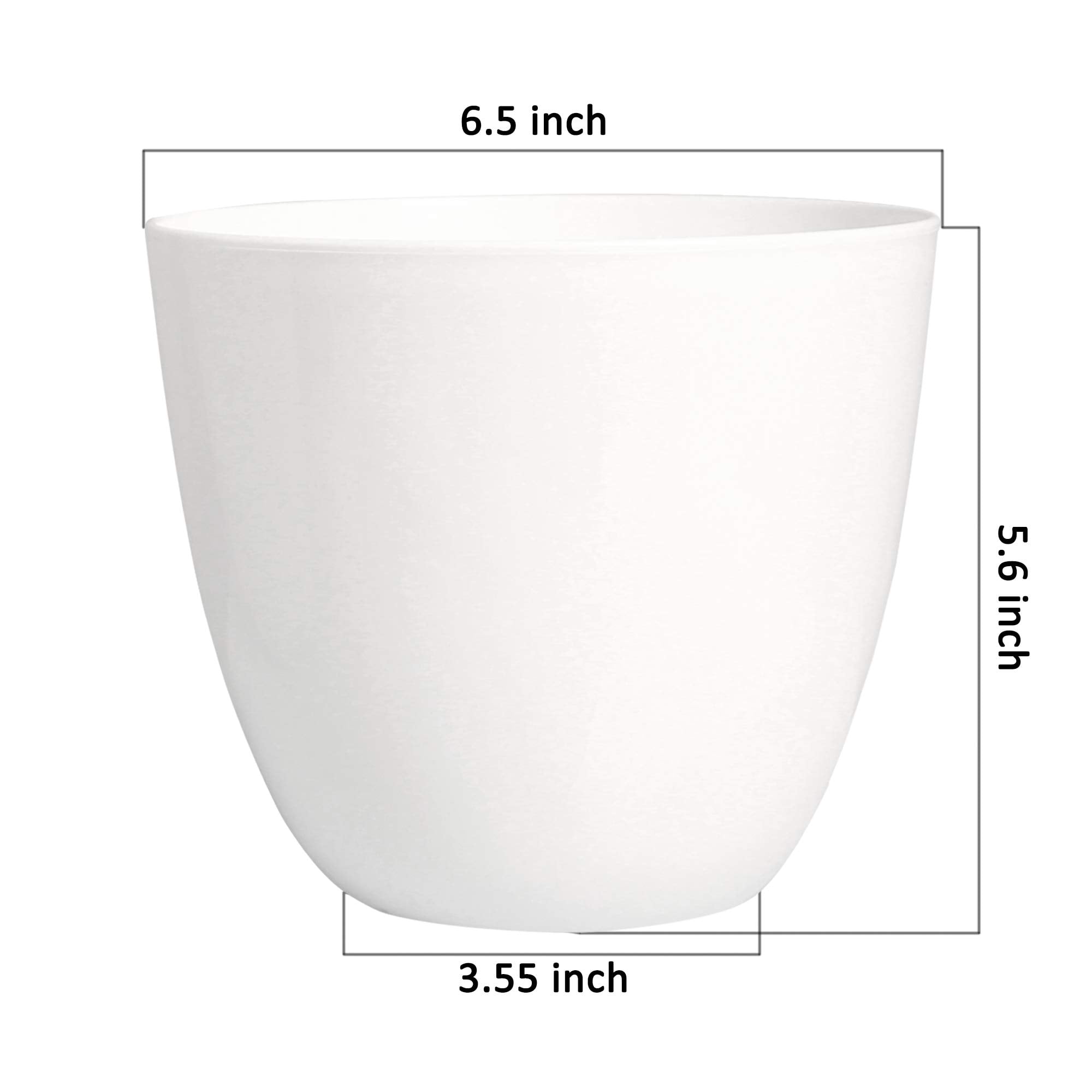 Youngever 7 Pack 6.5 Inch Plastic Planters Indoor Flower Plant Pots, Modern Decorative Gardening Pot with Drainage for All House Plants, Flowers, Herbs, Succulents and Hanging Plants (White)