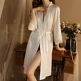 thumbnail image 2 of Arlun Women's Silky Satin Robes for Valentine's Day Elegant Kimono Style Bathrobe with Lace Trim 3/4 Sleeve Lightweight Soft Comfy Knee Length Wrap Nightgown Sleepwear White S, 2 of 8