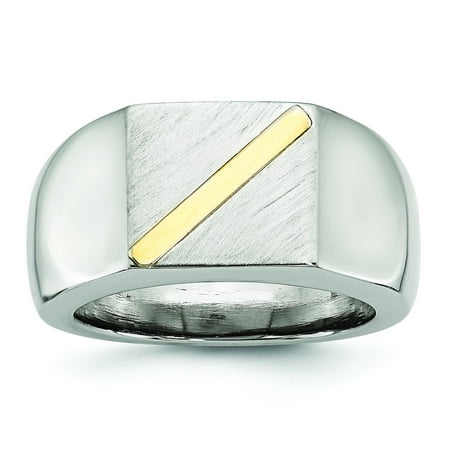 - Versil Stainless Steel Brushed and Polished with 14k Gold Stripe Signet Ring