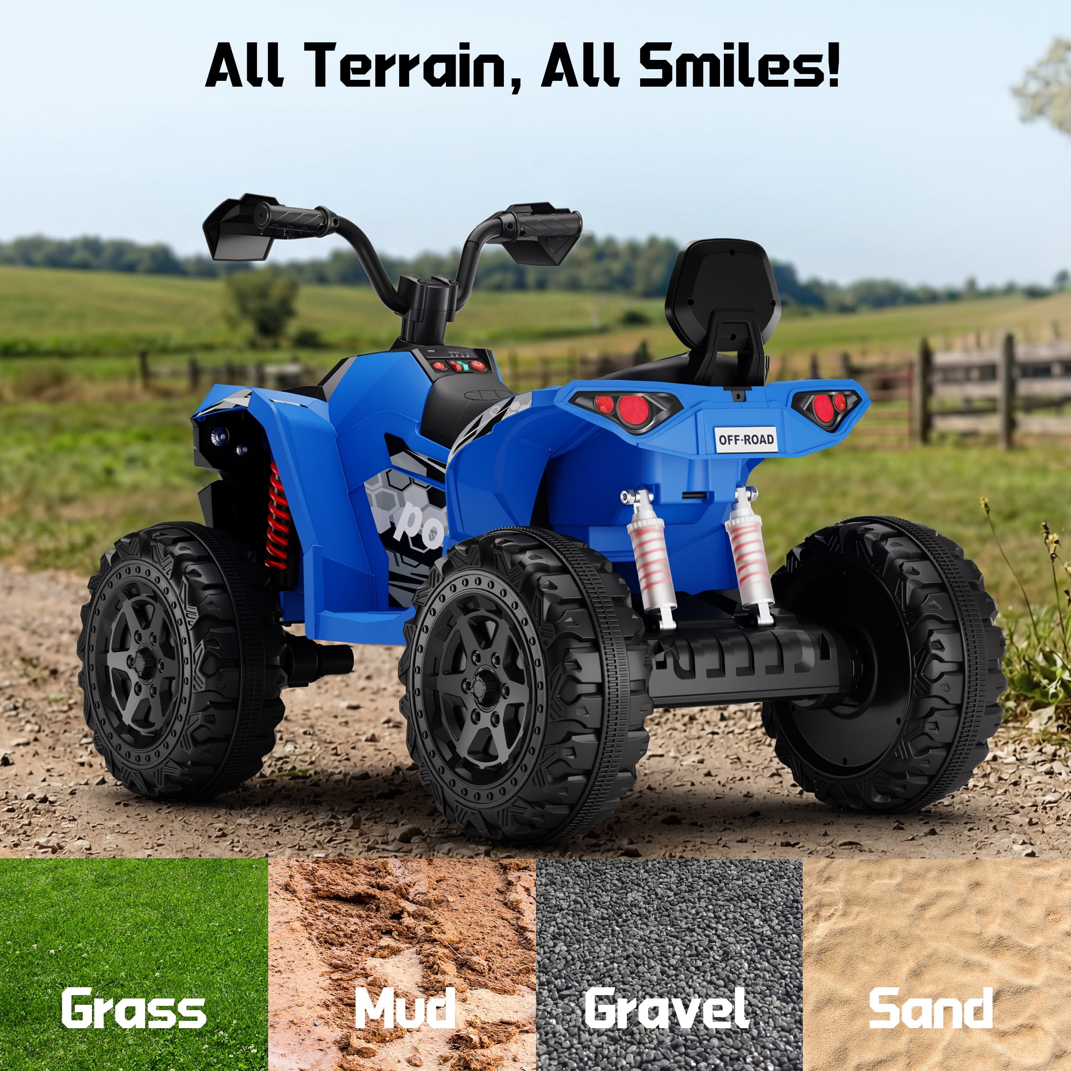 Wisairt 24V Ride on ATV Toys, 4WD Kids ATV 4-Wheeler for Big Kids with 2 Seater, Electric Quad 800W Motor, Blue