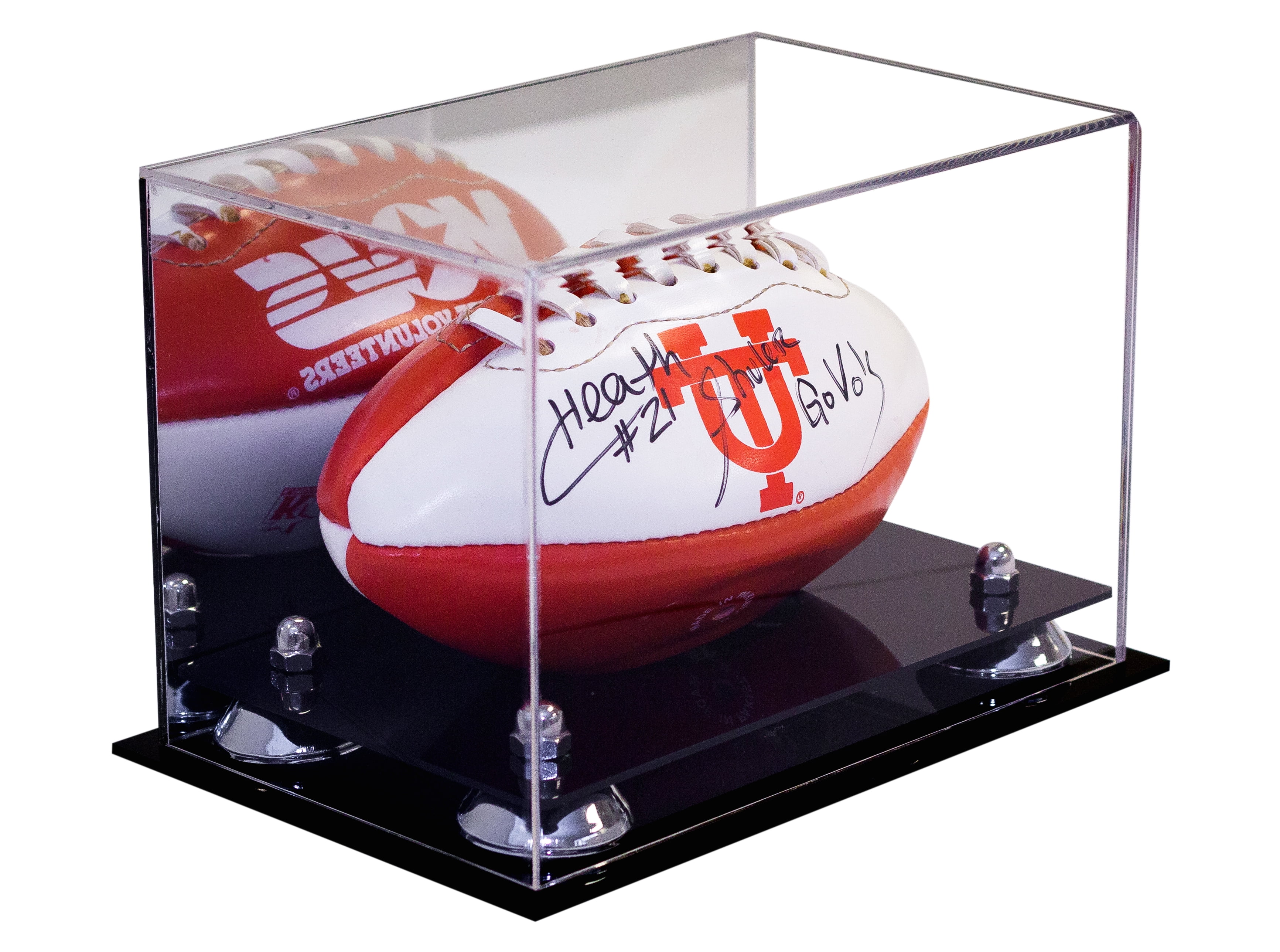 Clear Acrylic MINI - Miniature (not full size) Football Display Case with  Silver Risers (A005-SR) 