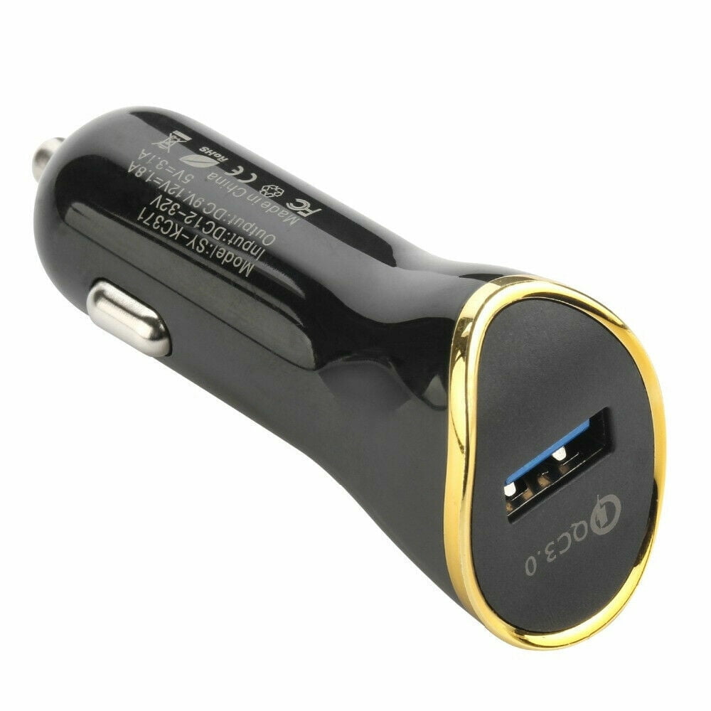 Car Charger Universal Portable QC 3.0 Mini Portable Single USB Port Fast Quick Charging Super Mini Auto Cars Charger Compatible with Phone/Laptop Adapter Golden