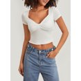 thumbnail image 6 of Yunliwuli Women T-shirt, Short Sleeve Low-cut Twisted Solid Ladies Crop Top Summer Tops for Casual Daily, 6 of 9