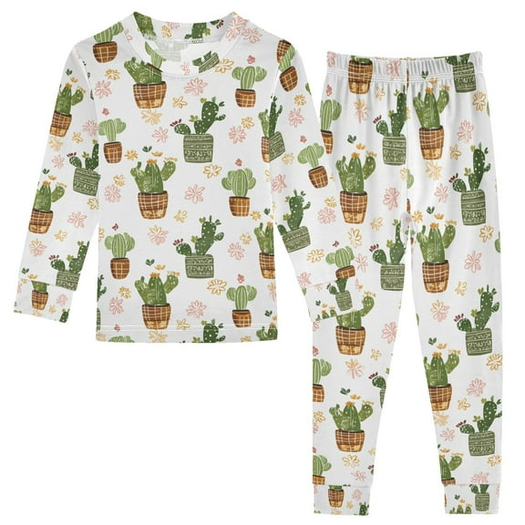 joogoo Cactus Cute 2 Piece Long Sleeve Tee and Pants Cotton Pajama Set 5Y