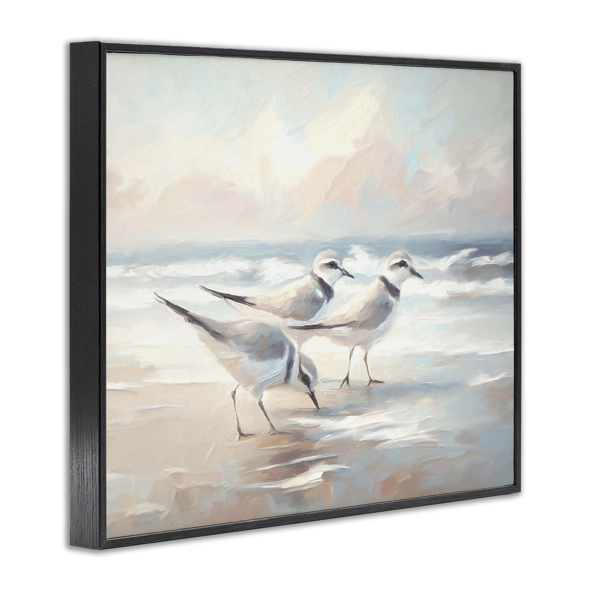 Stupell Industries Bay with Beach Birds Coastal Painting Black Framed Art Print Wall Art, 30 x 24