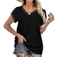thumbnail image 2 of Blusa superior sexy de manga corta con retazos de encaje con cuello en V de verano para mujer Fridja  bn7107, 2 of 9