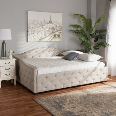 Baxton Studio Becker Transitional Upholstered Tufted Daybed, Full, Beige/Black
