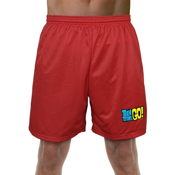 Teen Titans Go Logo Mens Lined Mesh Shorts, Red, Small