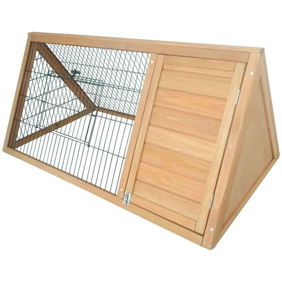 SAEWUD Outdoor Wooden Rabbit Hutch Chicken Coop with Large Run, Weatherproof Triangle Bunny Cage for Backyard Use, Small Animal Shelter with Safe Enclosure