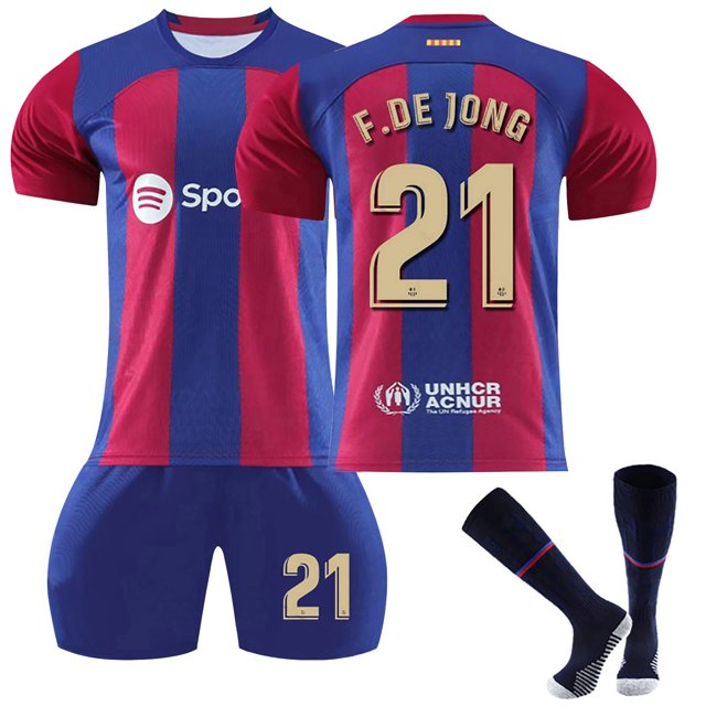 GZSL 2324 Barcelona Home Football Training Kit, Number # 21 Soccer Jerseys & Tops, Colorful Short-Sleeve Adult Football Jersey with Gold Lettering Three-Piece Set/XL