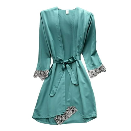 

Frontwalk Ladies Robe Long Sleeve Nightgowns V Neck Pajamas Set Night Lounge Sleepwear 5 Pieces Pjs Green 3XL