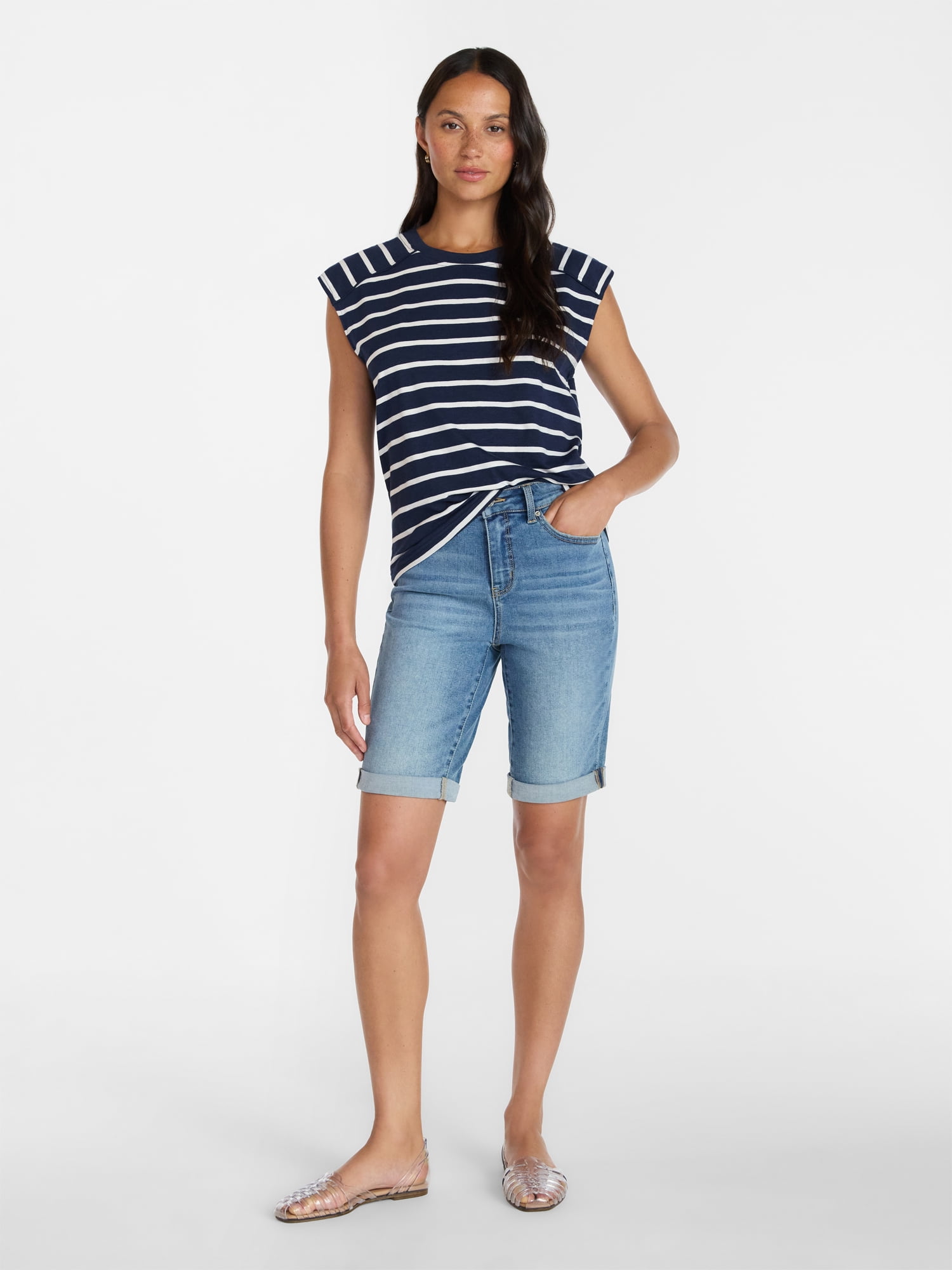 Time and Tru Women's Muscle Tank Top with Piped Trim, Sizes XS-XXXL