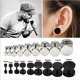 thumbnail image 4 of WKOUD, un par de pendientes redondos de acero inoxidable negro para mujer, pendientes perforadores con mancuernas, joyería de moda Punk para hombre, 4 of 5