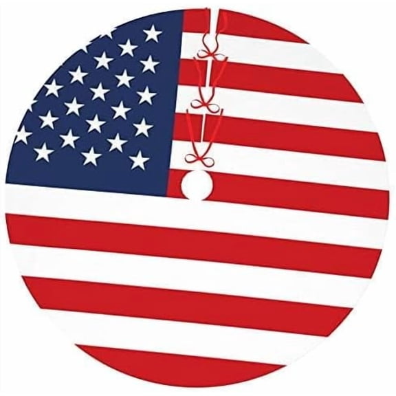 American Flag Christmas Tree Skirt Xmas Tree Mat Holiday Party Home Decor 48 inch