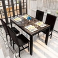 thumbnail image 1 of Lamerge Rectangle Dining Table Set, 5 Piece Dining Set, Modern Marble Dine Table and 4 Faux Leather Chairs, Compact Kitchen Table Set for Home, Breakfast Nook, Cafeteria Dining Room, Black&Brown, 1 of 9