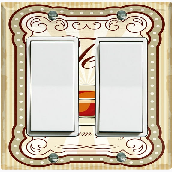 Metal Light Switch Wall Plate Outlet Cover (Coffee Mocha Tea Cup Beige White Frame - Double Rocker)