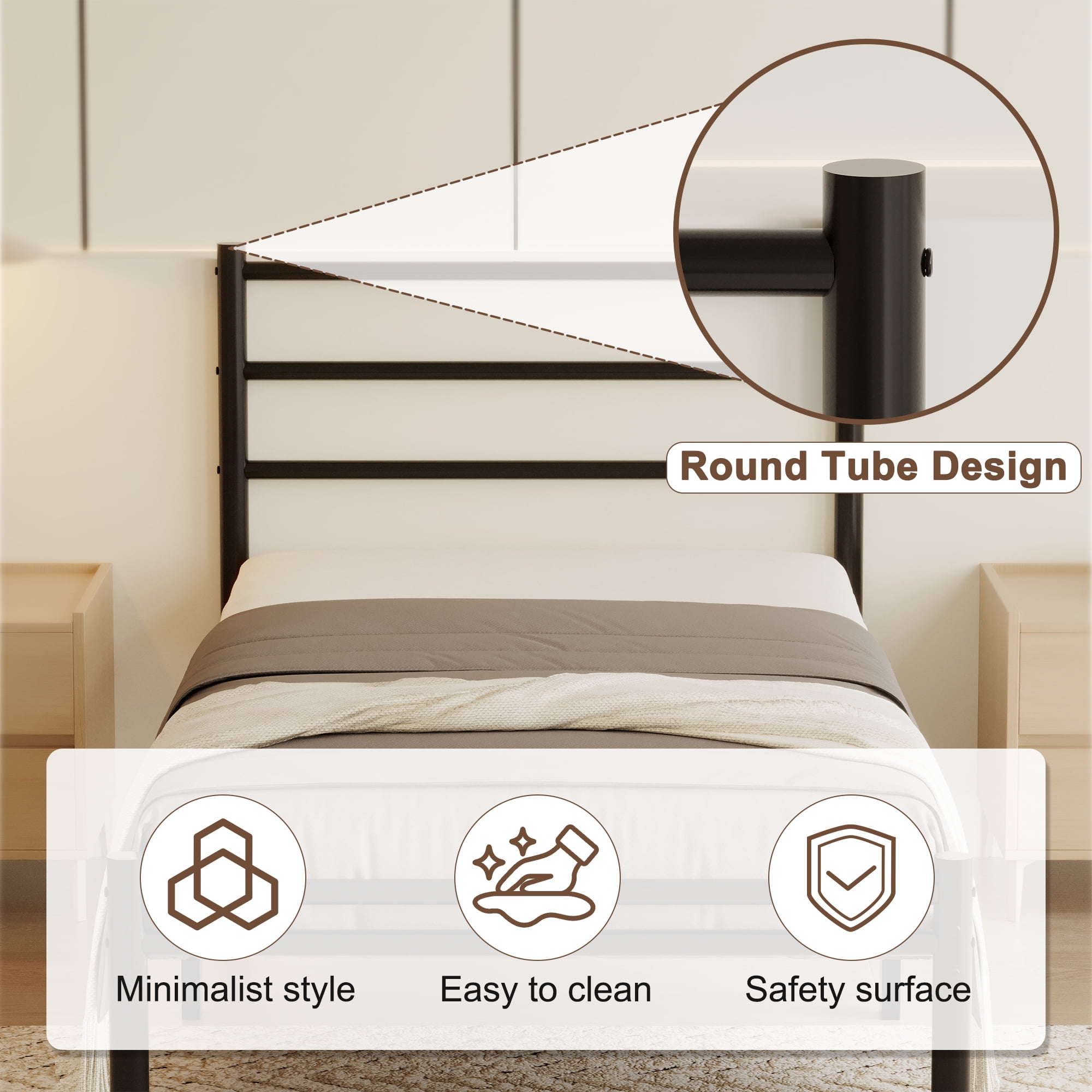 Roomdiary 14 inch Twin Bed Frames with Headboard and Footboard, Easy Assembly Heavy Duty Metal Platform with Underbed Storage, Black