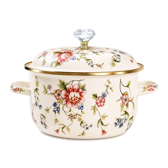 VAETTLO 4.5 Quart Enamel Pot with Lid,Large Vintage Cooking Pot for Soup Stew Pasta,Dual Handle Enamelware Saucepan Gift for All Stovetops
