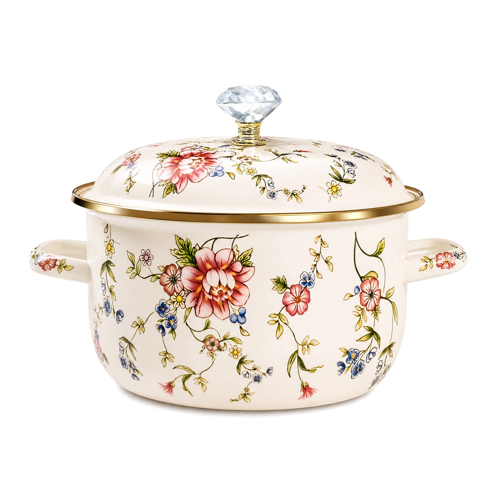 VAETTLO 4.5 Quart Enamel Pot with Lid,Large Vintage Cooking Pot for Soup Stew Pasta,Dual Handle Enamelware Saucepan Gift for All Stovetops