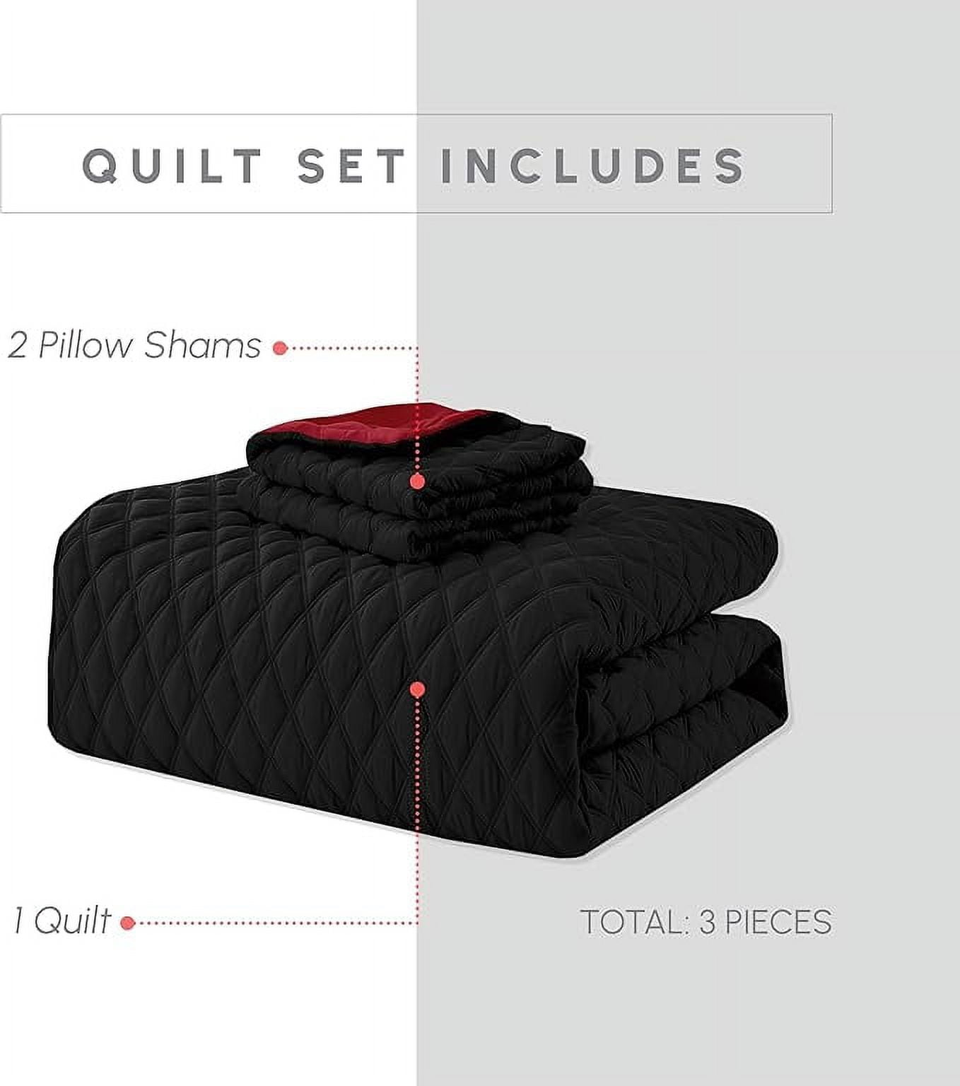 Elegant Comfort 3-Piece Quilted Reversible Bedspread Coverlet Set with Pillow Shams, Exquisite Diamond Stitching All Season Heavy Weight-Ultra Soft Premium Quilt- King, Black/Burgundy