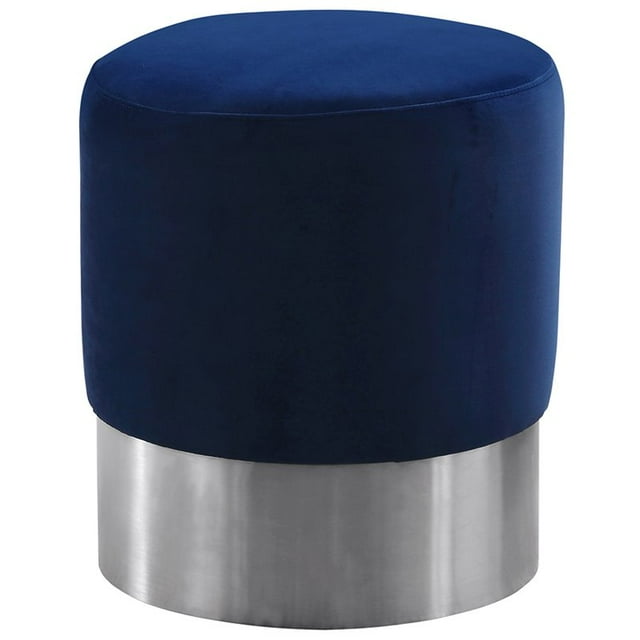 Armen Living Taboutha Pouf Rond en Velours Bleu et Argent Brossé