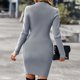 thumbnail image 4 of Vestido Slim Fit Medio Cuello Alto Bodycon Slim Fit Mangas Largas Vestido De Mujer Ahuecado Punto Elástico Para Mujer Gris L, 4 of 6