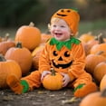 thumbnail image 3 of WIBACKER 0-24M Baby Halloween Pumpkin Costumes Unisex Newborn Infant Flannel Outfit Halloween Dress Up Romper + Hat + Socks, 3 of 15