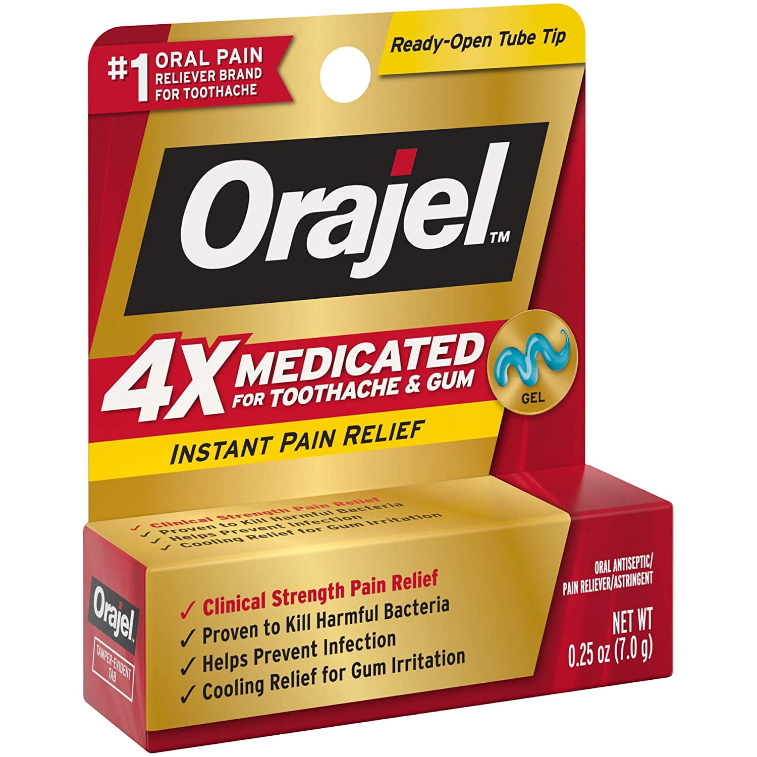 Orajel 4X Medicated For Toothache & Gum Relief, Cooling Gel, 0.25 oz (Pack of 4)