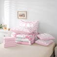thumbnail image 6 of Castle Fairy Monogrammed Letter 7 Pieces Bedding Comforter Set for Teens,Flower Bow Full Bedding Set Lightweight,Geometric Stripes Fitted Sheet Flat Sheet,Ultra Soft Home Decor, 6 of 8