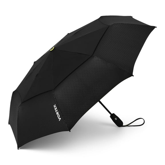 Vortex Durable Compact Umbrella Windproof up to 75 mph 11 Inch Foldable 43 Arc Coverage Automatic One Hand Operation Umbrella Black