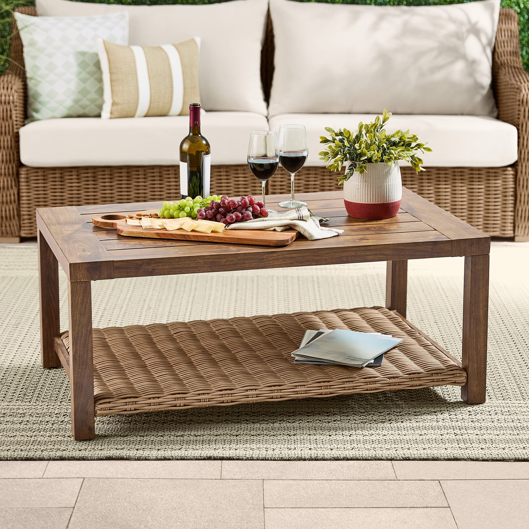 Better Homes & Gardens Bellamy 4 Piece Patio Conversation Set with Barrel Back Chairs, Natural