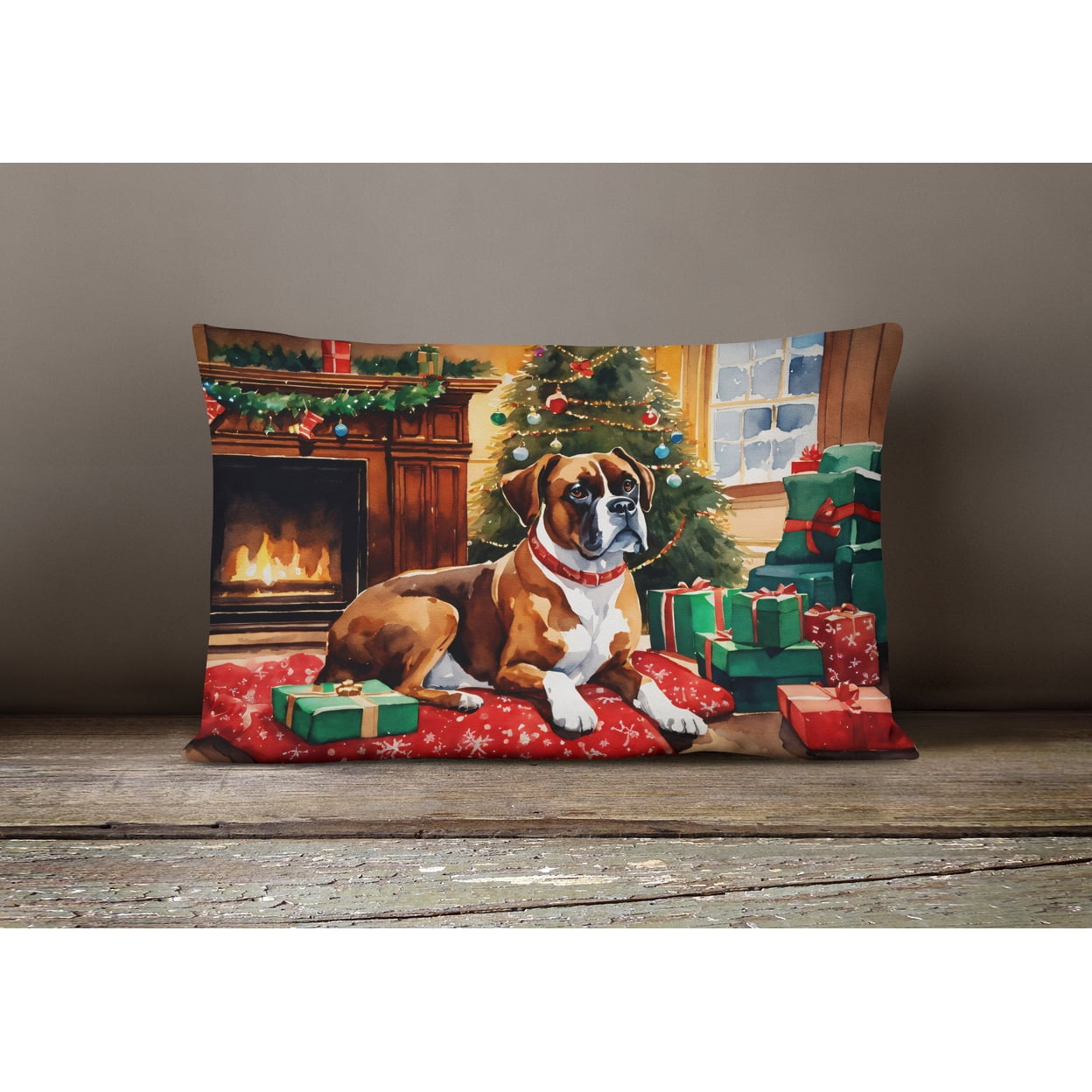 Boxer Cozy Christmas Throw Pillow 12 in x 16 in