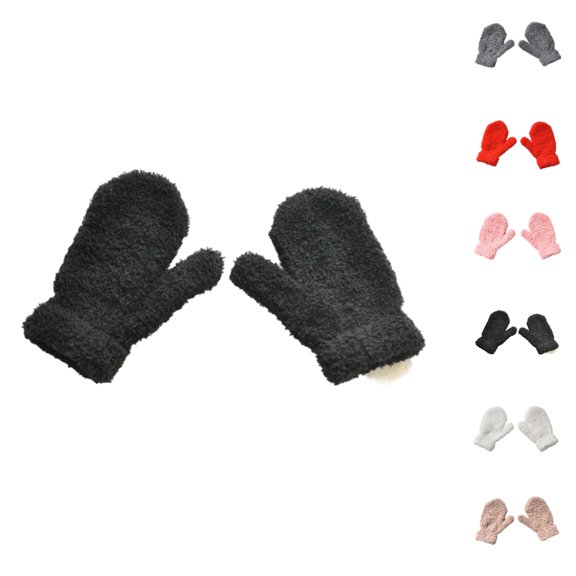 Bmisegm Winter Toddler Knit Gloves Children Cold Proof Knitted Soft Lined Thickened Mittens Black