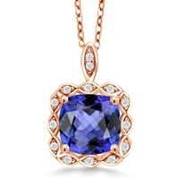 Gem Stone King 2.87 Ct Cushion Blue Tanzanite 18K Rose Gold Plated Silver Pendant