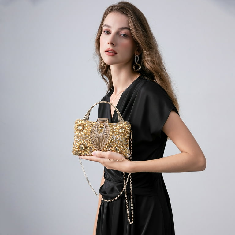 LIS BAGS Evening Bag Clutch Purses for Women Ladies Sparkling Party Handbag  Wedding Cocktail Prom Bag V-neck shape, Gold - Walmart.com