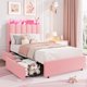 thumbnail image 1 of Qinaqin Twin-XL Boucle Upholstered Platform Cama con cm de Anchoavy Alturaeadboard- Almacenamiento Bookcase- 2 Profundidadrawers- No Caja Spring Needed- Rosa Moderno Profundidadsign, 1 of 7