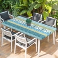 thumbnail image 2 of Blue Green Geometric Table Cloths for 5 Foot Rectangle Tables, Boho Vintage Country Flowers Leaves Patio Waterproof Elastic Fitted Tablecloths, Washable Rectangular Table Cover for Camping, 2 of 8