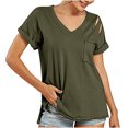 thumbnail image 2 of SBYOJLPB Women'S Short Sleeve V-Neck Shirt Women'S Fashion Short Sleeve V-Neck Tops Working Uniform Christmas Printing with Pocket Blouse Tops Clearance, 2 of 9
