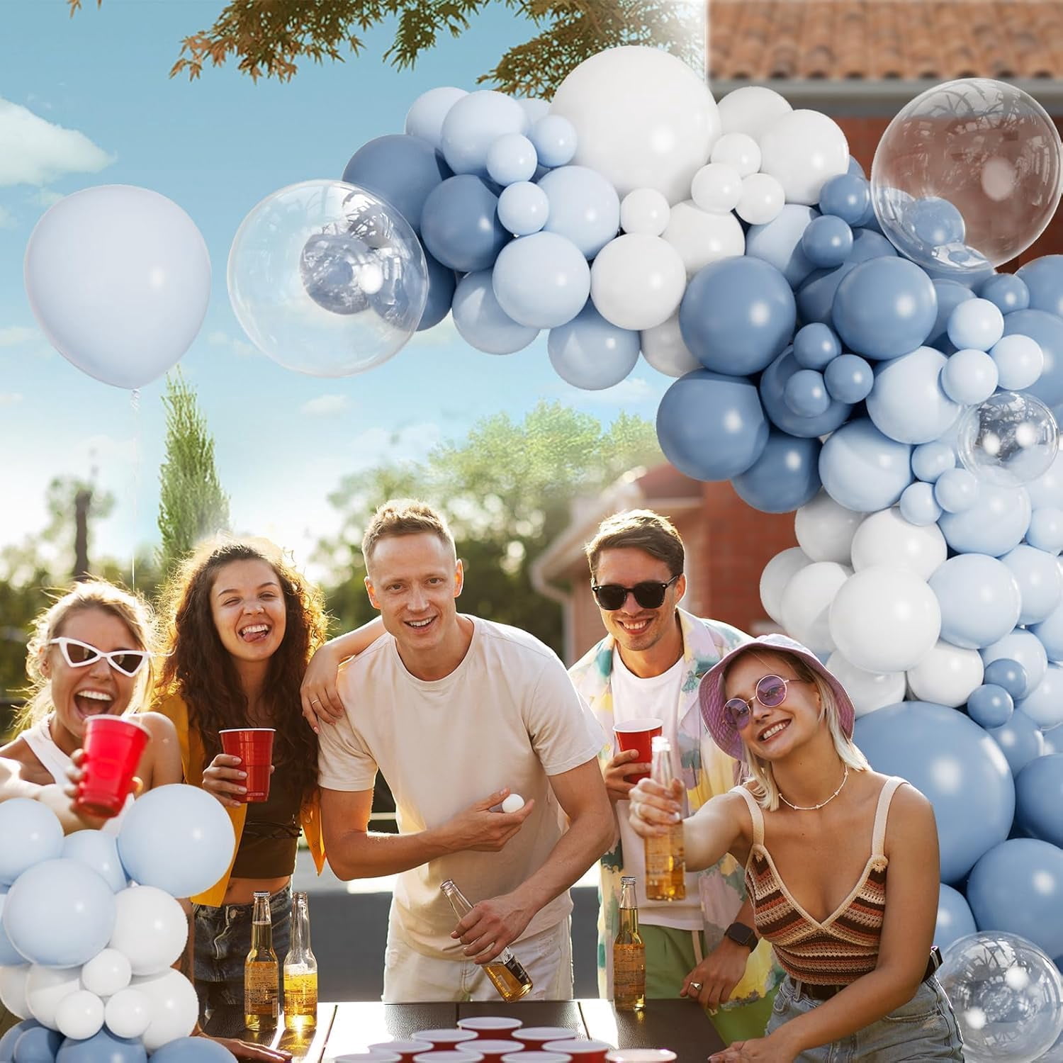 NestE - Dusty Blue Balloon Garland Arch Kit 140PCS Light Blue White Clear Balloons in 18 12 10 5 Inch for Baby Shower Gender Reveal Bridal Shower Wedding Birthday Party Decorations