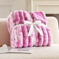 thumbnail image 4 of Faux Fur Throw Blanket for Couch, Cozy Warm Plush Striped Blanket for Sofa Bedroom Living Room, 50 * 60 Inches Tie-dye Pink, 4 of 18