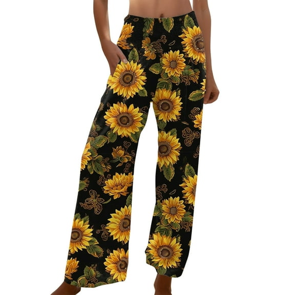 Ramiter Work Pants Women Women's Elastic Waist Tie Front Split Side Long Pants Solid Bow Knot Hem Trousers Black,M