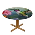 thumbnail image 3 of HAOXIT Elastic Edge Fitted Round Tablecloth, Flower, Bird Hummingbird with Flowers, Pink Polyester Table Cloth, for Outdoor Patio and Indoor Kitchen Dining Party, Fit for Round Table 31-35, 3 of 8